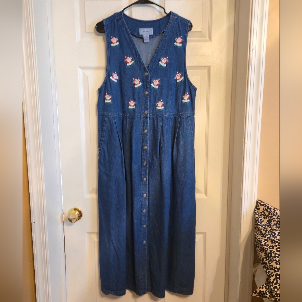 Vintage SANTA 🎅 Jane Ashley Denim Midi Dress Size Large